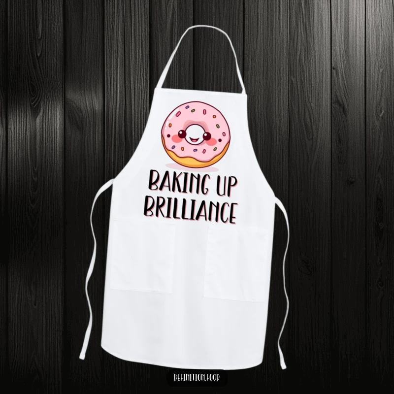 Funny donut diagram apron, a happy donut character illustrating a playful food diagram, great for cooking.