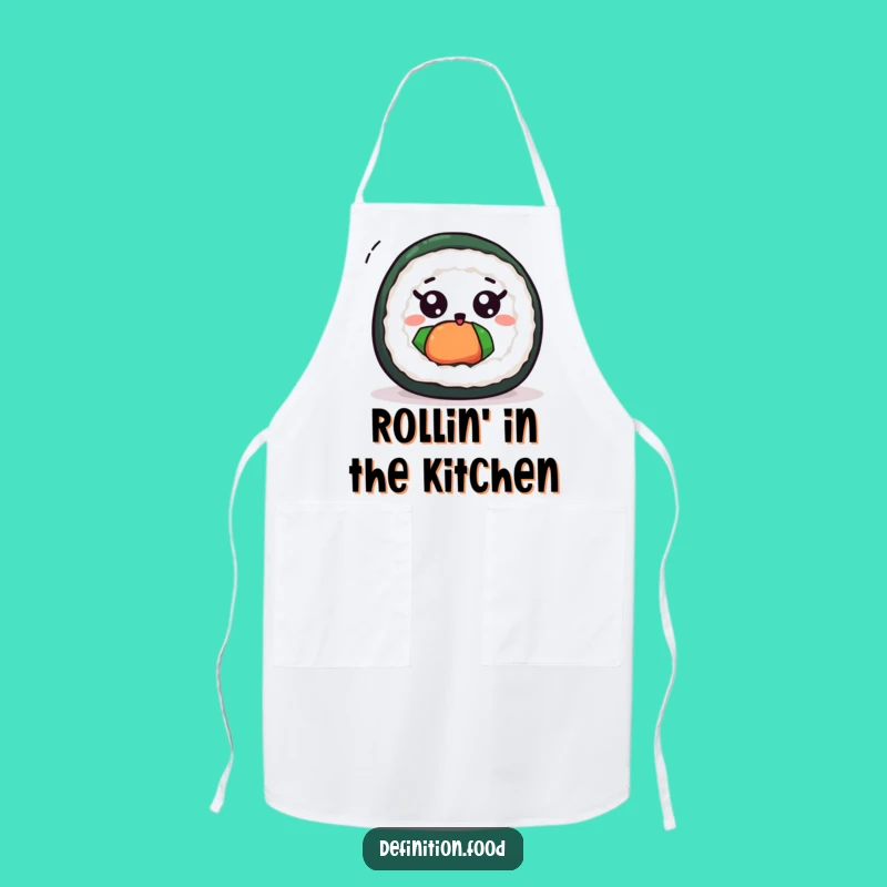 Funny Excited Sushi Roll Spin Apron: Cook with Sushi Cheer