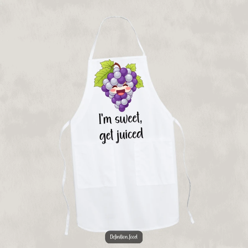 Funny grapes apron showing a giggling bunch of grapes bursting with joy, ready for culinary adventures.