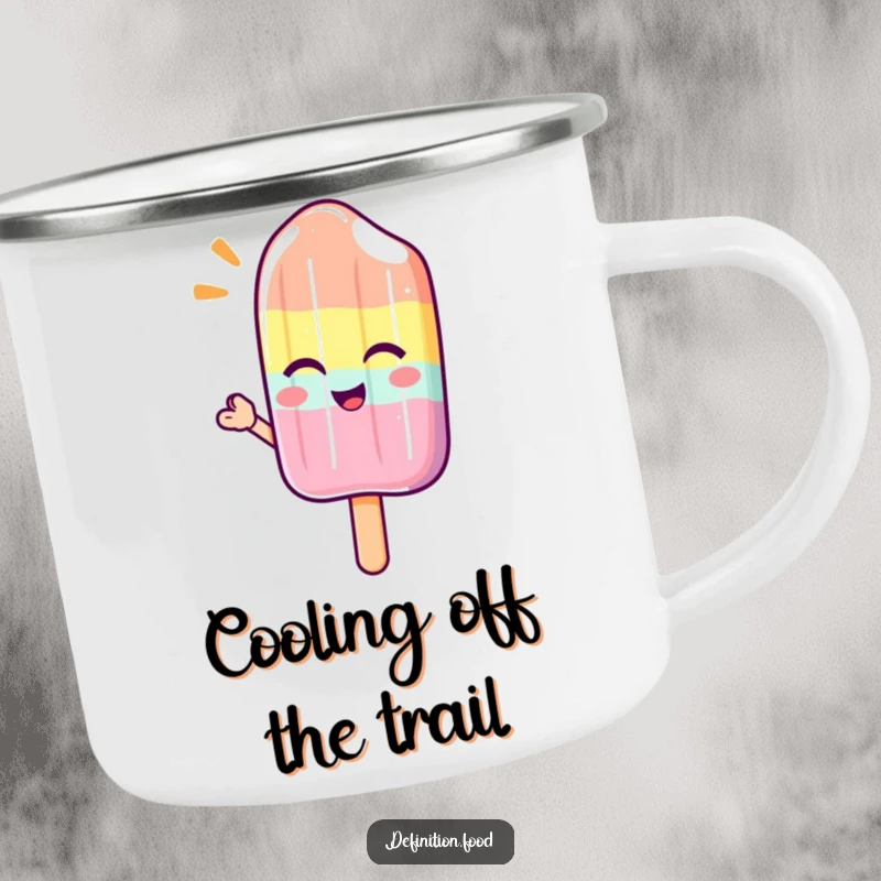 Funny camping mug featuring a winking popsicle character giving a cool, refreshing wave, perfect for enjoying beverages outdoors.
