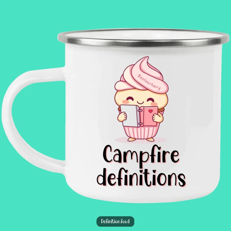 Funny Cupcake Dictionary Camping Mug - Smiling Character Outdoor Gift