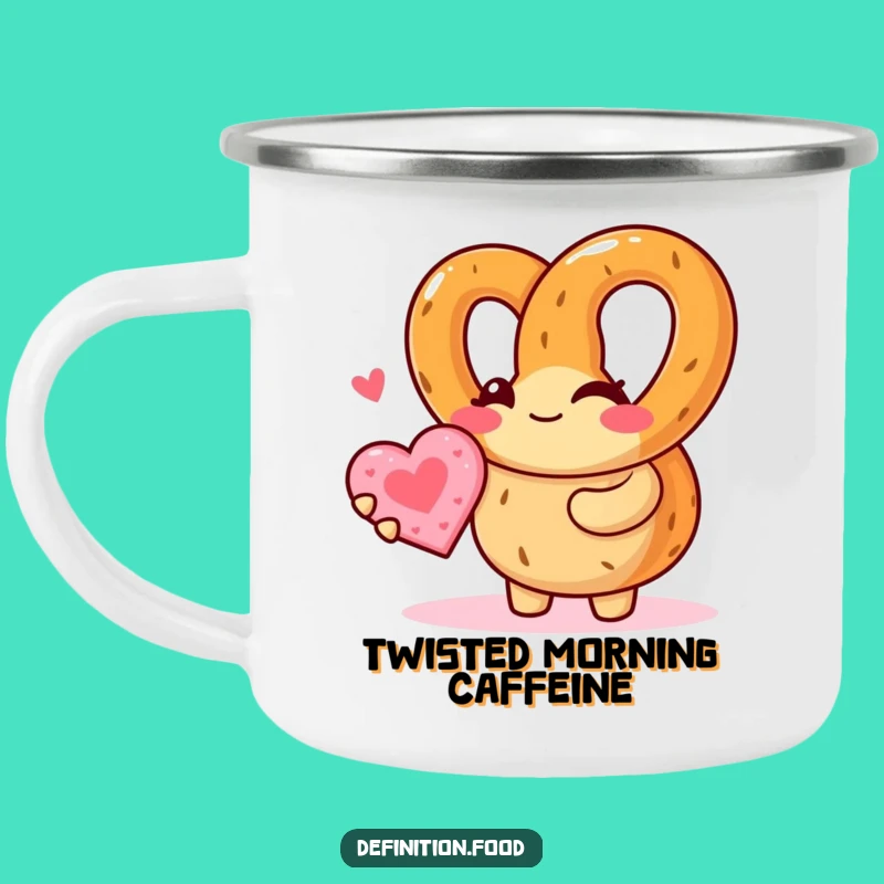 Funny Pretzel Camping Mug - Winking Character Outdoor Snack Gift