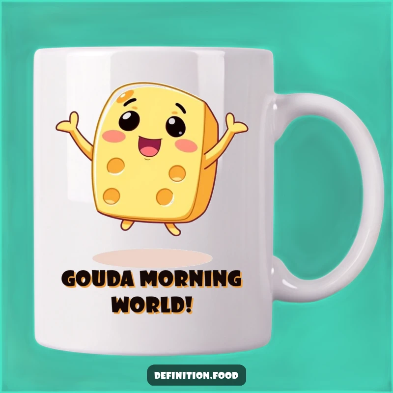 Funny Joyful Cheese Leap Mug: Cheerful Food Character Gift