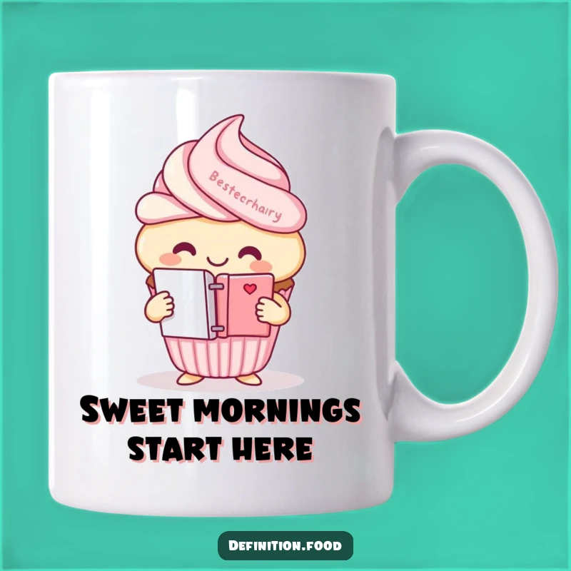 Funny Cupcake Dictionary Mug - Smiling Character Perfect Gift for Readers