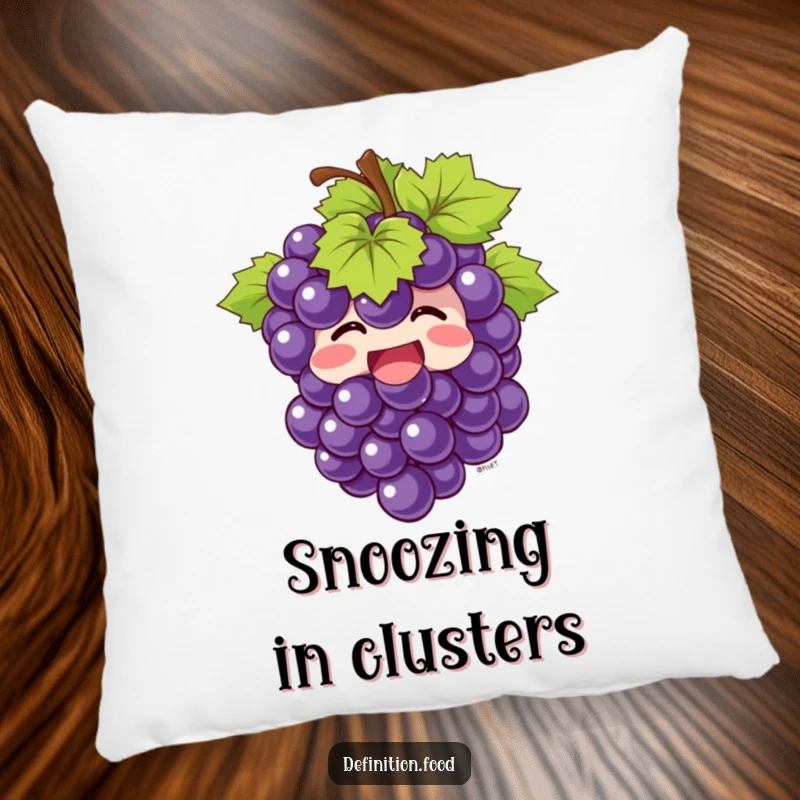 Funny Pillow featuring a giggling bunch of grapes bursting with joy, offering comfort with cheerful, fruit-themed humor.