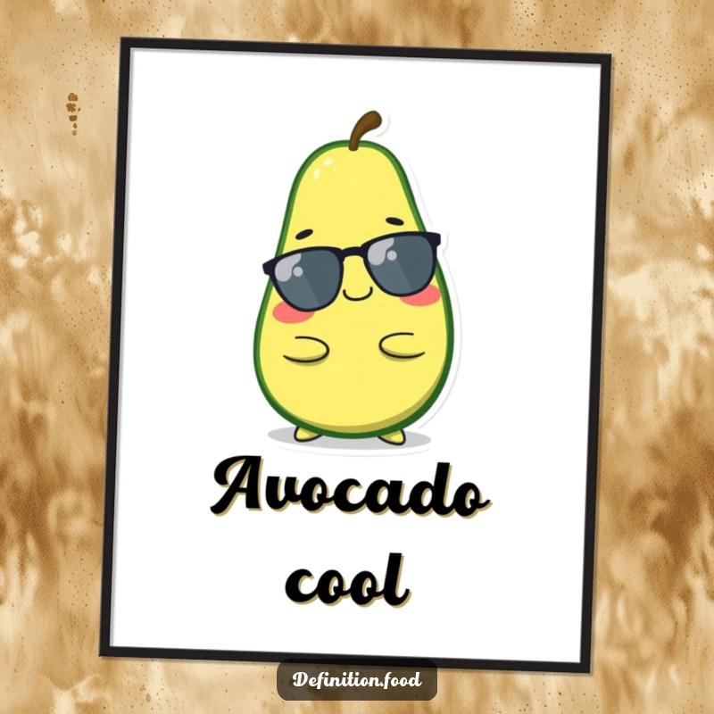 Funny relaxed avocado digital art print, high-resolution, cool character pose, ready to frame, a fantastic funny gift.