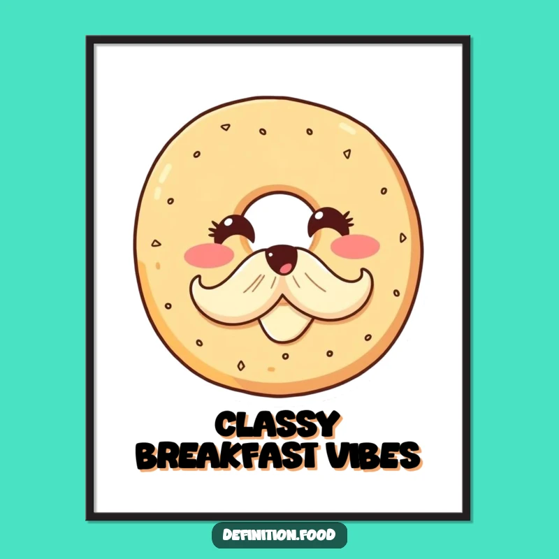 Funny Bagel Mustache Digital Art: Instant Breakfast Whimsy Gift