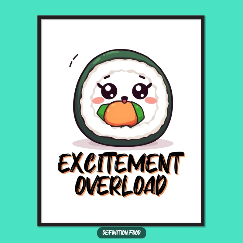 Funny Excited Sushi Roll Spin Digital Art Print: Instant Whimsy