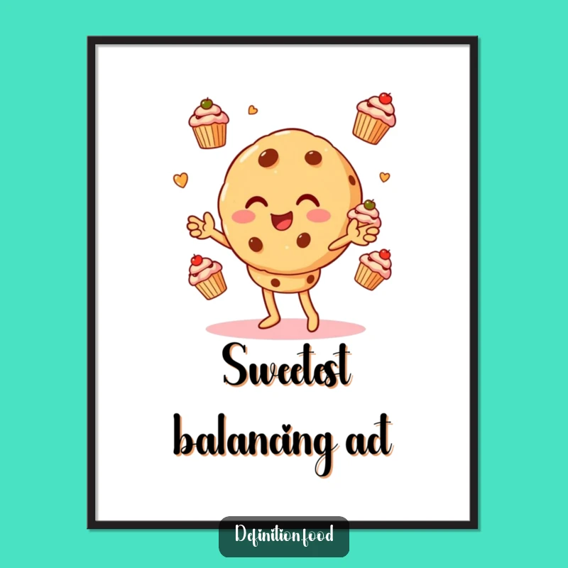 Funny Cookie Juggling Cupcakes Digital Art Print: Instant Hilarious Decor for Your Sweet Space
