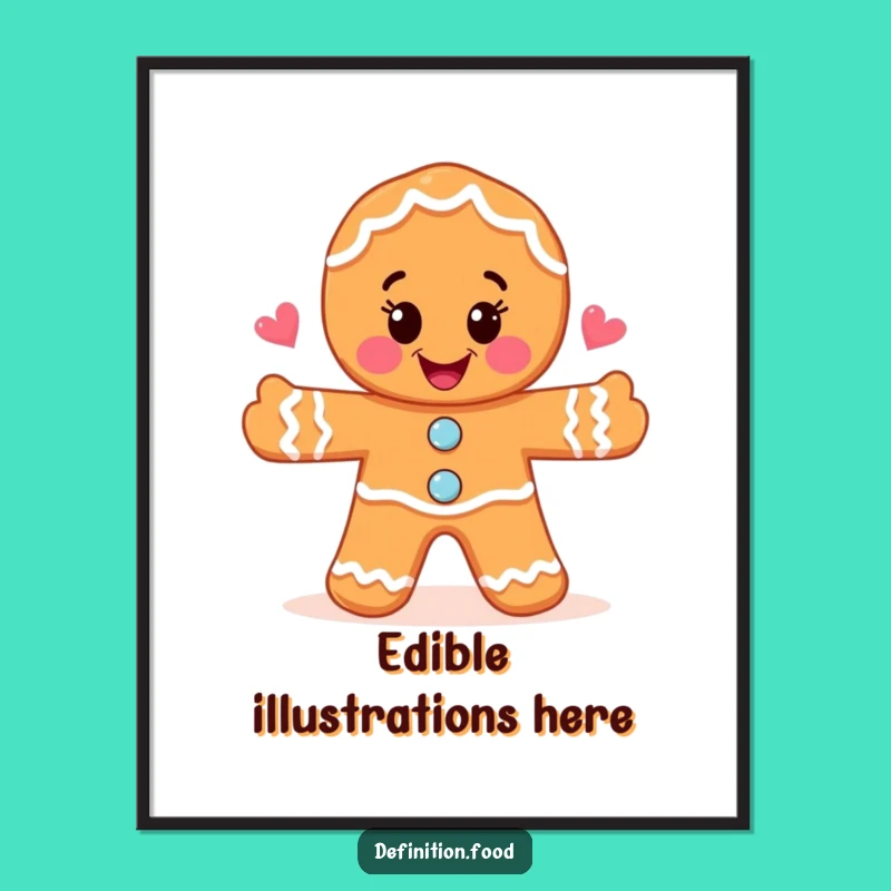 Funny Gingerbread Man Food Art Digital Print - Instant Whimsical Decor