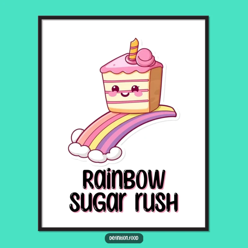 Funny Grinning Cake Rainbow Digital Art Print, Instant Sweet Ride Decor