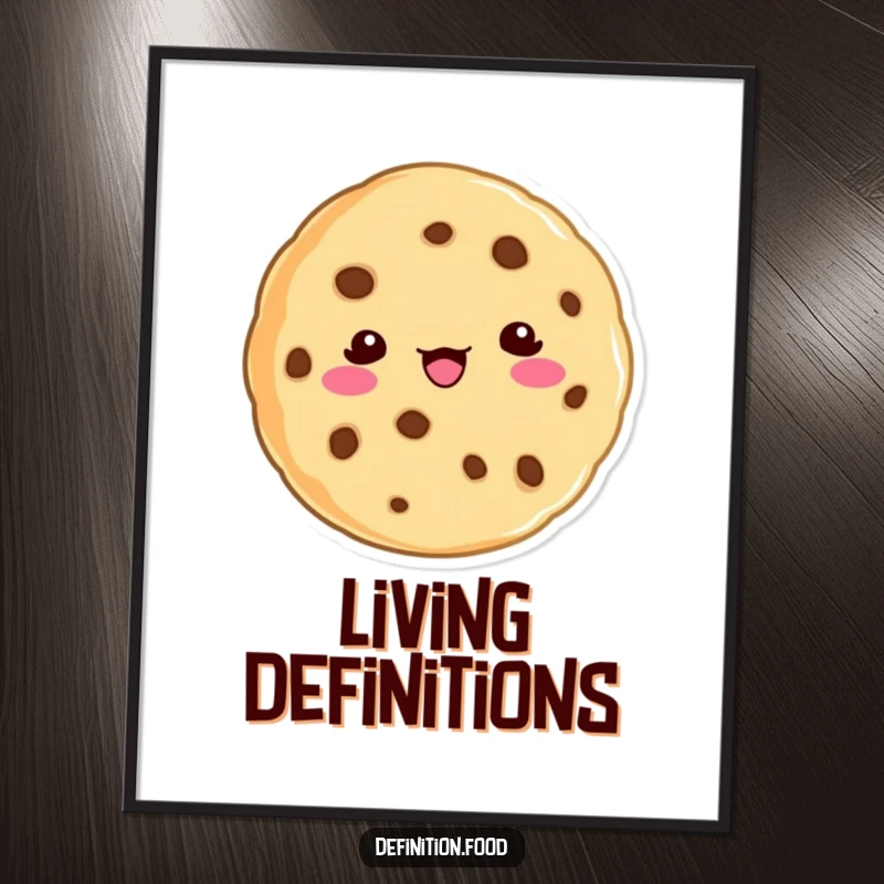 Funny cookie character digital art print, offering a witty definition, for instant humorous decor.