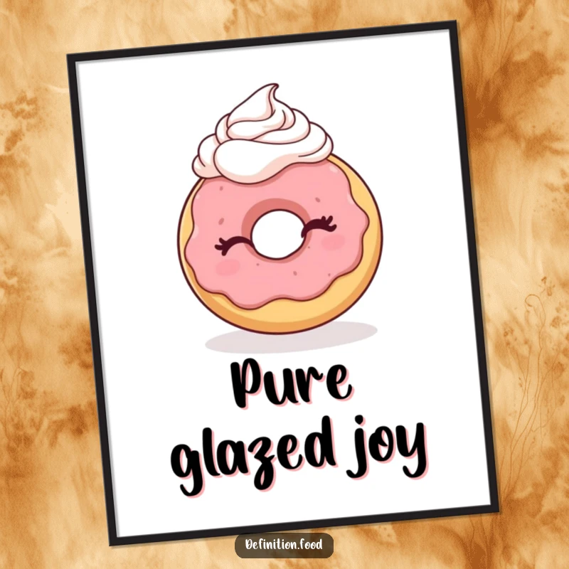 Funny digital art print of a winking donut with whipped cream, offering instant humorous decoration for any wall.