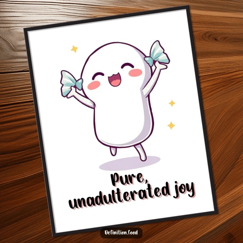 Funny dancing candy digital art print of an excited candy with a shimmering wrapper, dancing with delight.