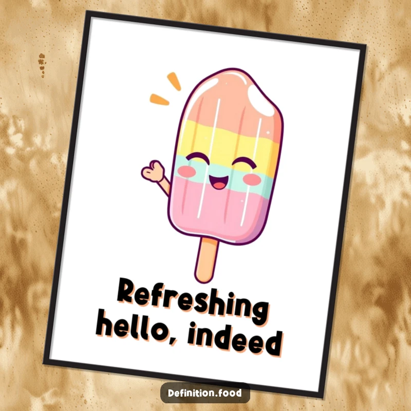 Funny digital art print of a winking popsicle character giving a cool, refreshing wave, embodying sweet summer vibes.