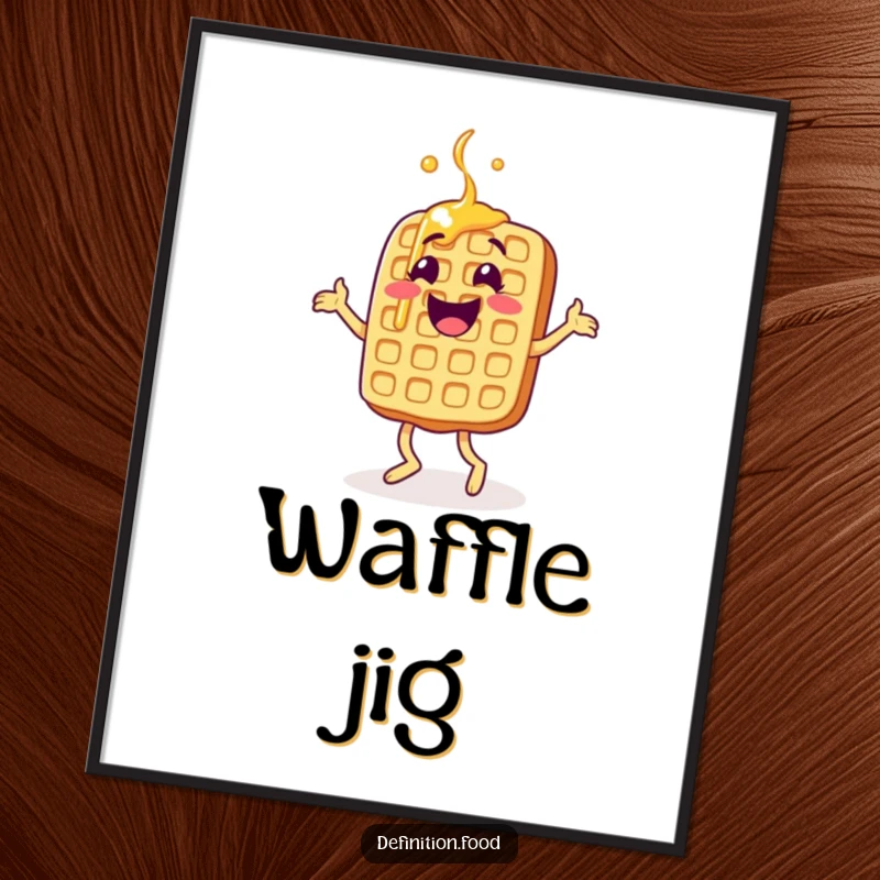 Funny jigging waffle digital art print, high-resolution, cheerful character, ready to frame, a fantastic funny gift.