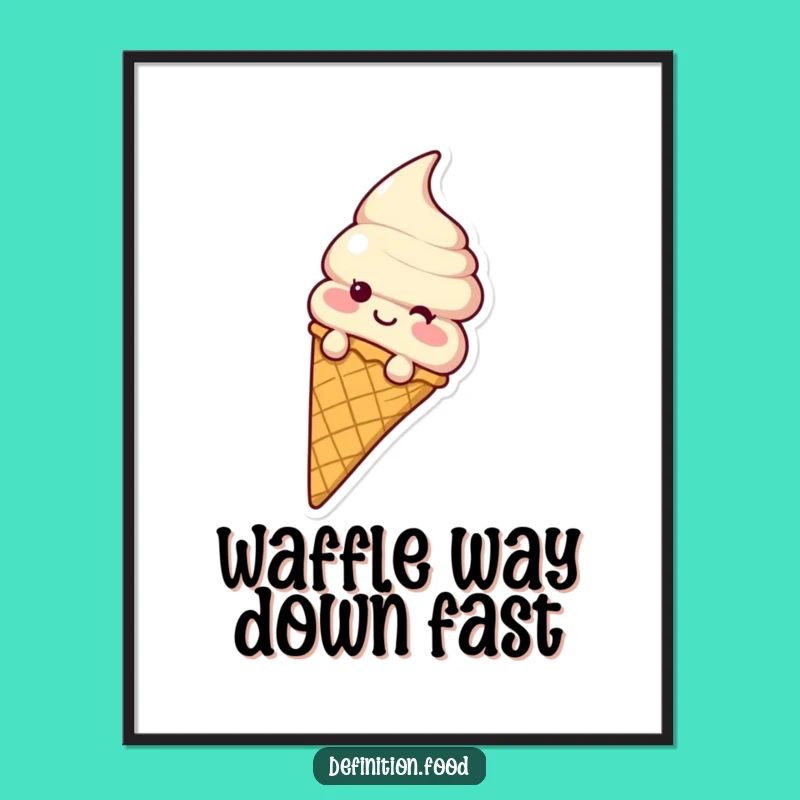 Funny Ice Cream Cone Sliding Digital Art - Printable Waffle Cone Humor Decor