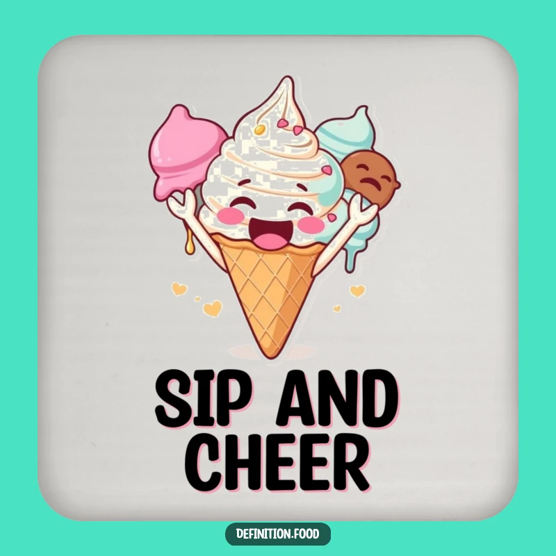 Funny Cheering Ice Cream Drink Coaster - Protect Surfaces with Sweet Joy