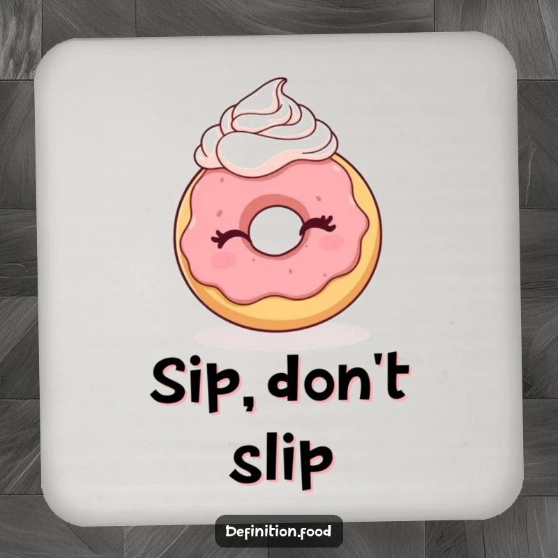 Funny coaster set featuring winking donuts with whipped cream, adding humorous protection for surfaces.