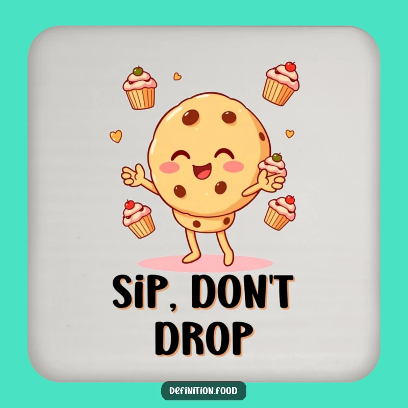 Funny Cookie Juggling Cupcakes Drink Coaster: Protect Surfaces with Sweet Humor