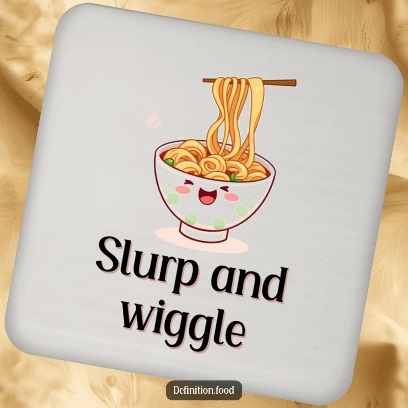 Funny ramen drink coaster, a bowl of noodles wiggling playfully, protects furniture, a fun and funny gift.