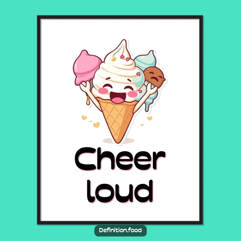 Funny Cheering Ice Cream Poster - Gleeful Character Art for a Happy Space