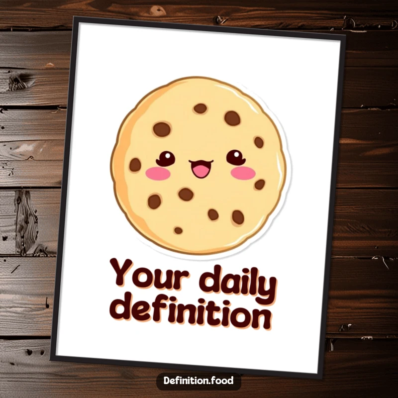 Funny cookie character poster, providing a witty definition, perfect for humorous wall art.