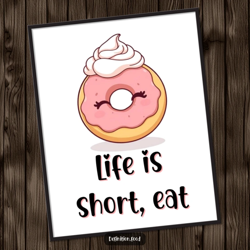 Funny poster art of a winking donut character with whipped cream, a vibrant and humorous decoration for any room.