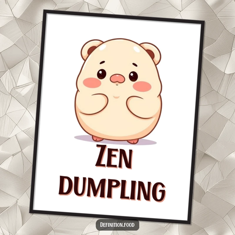 Funny proud dumpling character poster, looking thoughtful, for contemplative wall art.