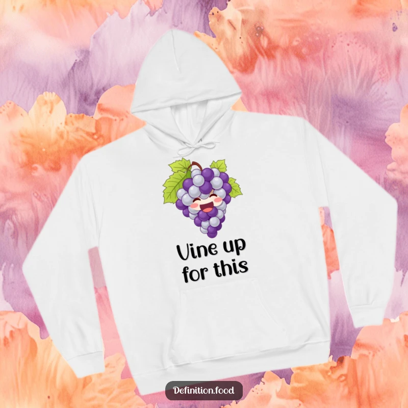 Funny grapes hoodie featuring a giggling bunch of grapes bursting with joy, perfect for cozy comfort.