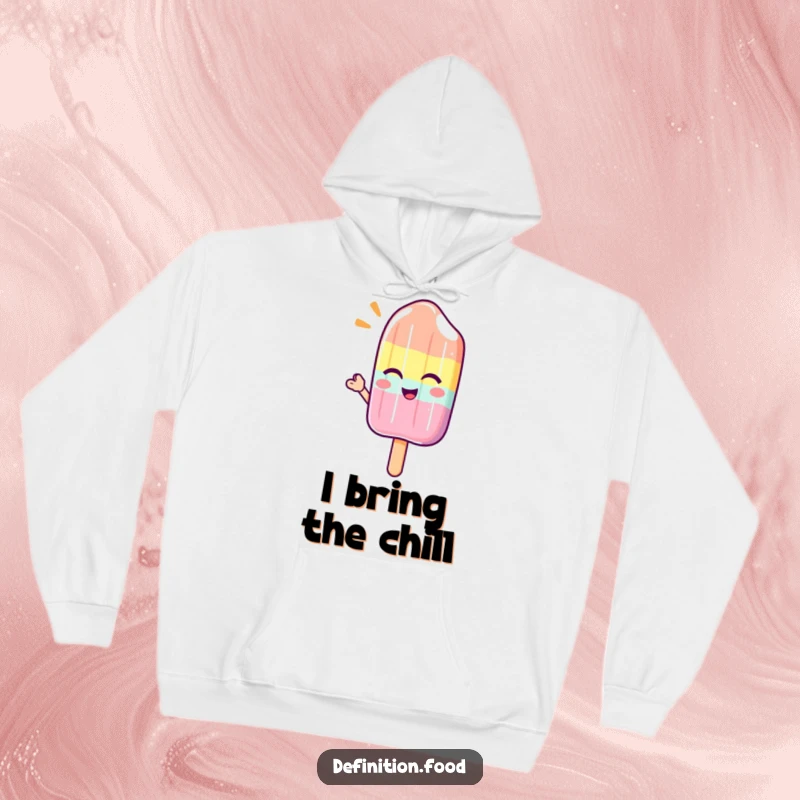 Funny hoodie featuring a winking popsicle character giving a cool, refreshing wave, designed for ultimate comfort and sweet style.