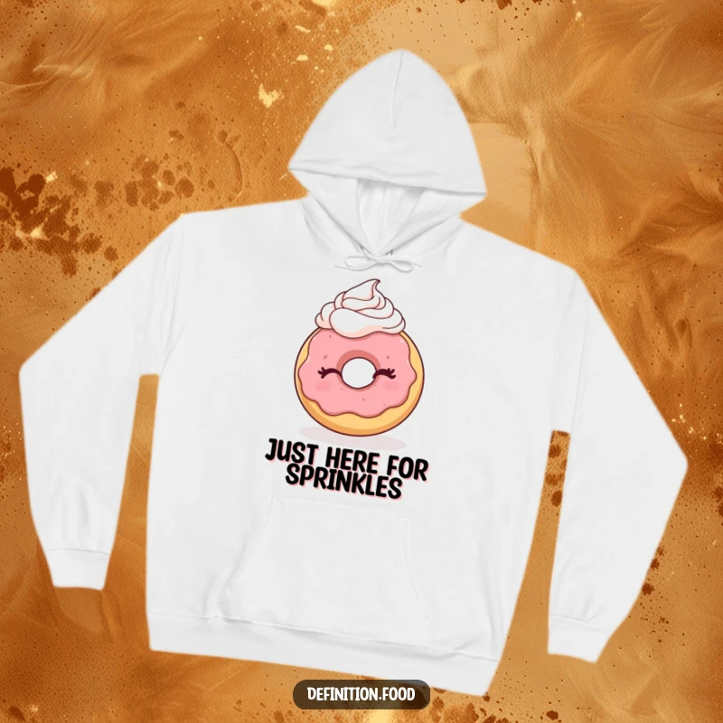 Funny hoodie showcasing a cute winking donut with whipped cream, offering a warm and humorous clothing option.