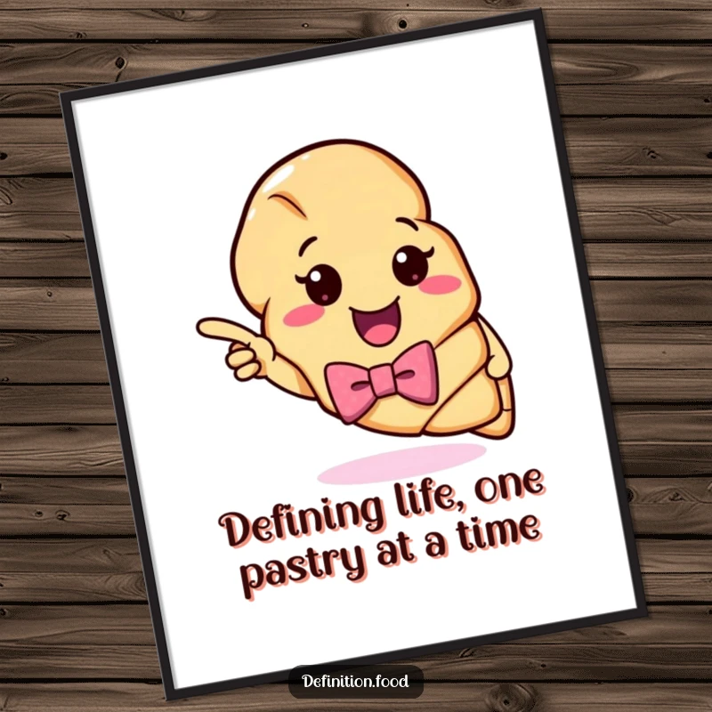 Funny Free Printable Wall Art: A cheerful croissant character wearing a bow tie points to a colorful, witty definition of croissant.