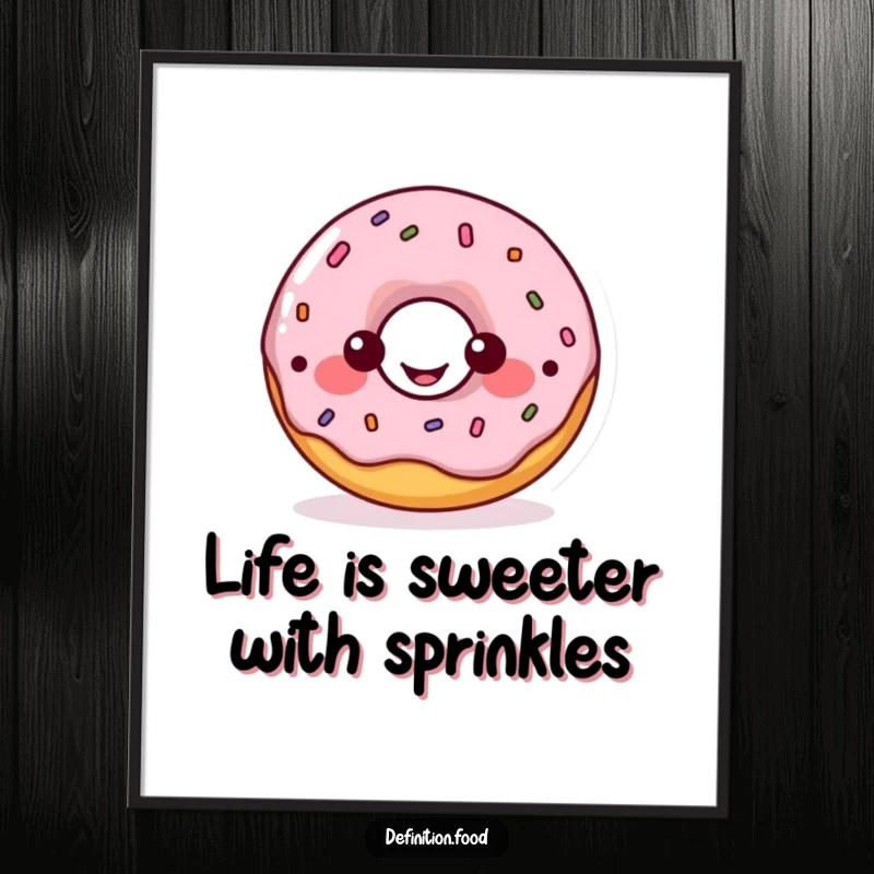 Funny Free Printable Donut Wall Art of a happy donut character sharing a playful food diagram, whimsical kitchen art.