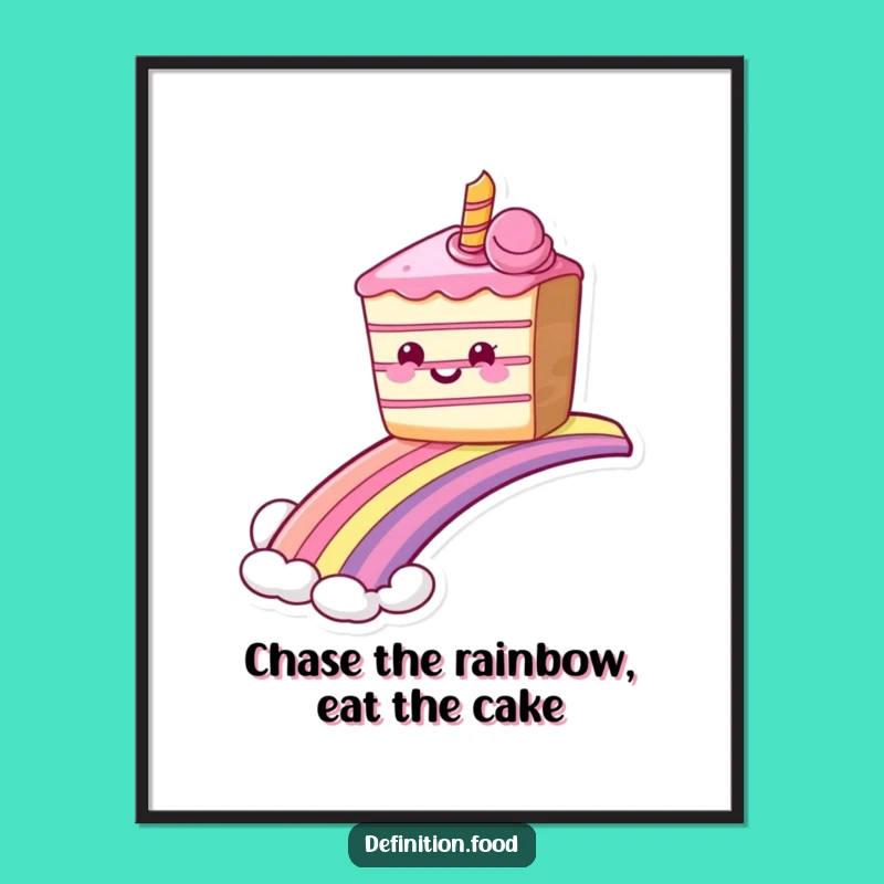 Free Printable Funny Cake Wall Art - Rainbow Sliding Dessert Downloadable Decor
