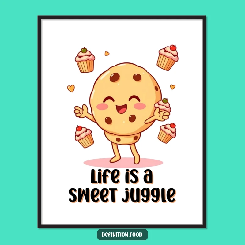Free Printable Wall Art: Funny Juggling Cookie, Quirky Downloadable Decor for Kitchen or Office