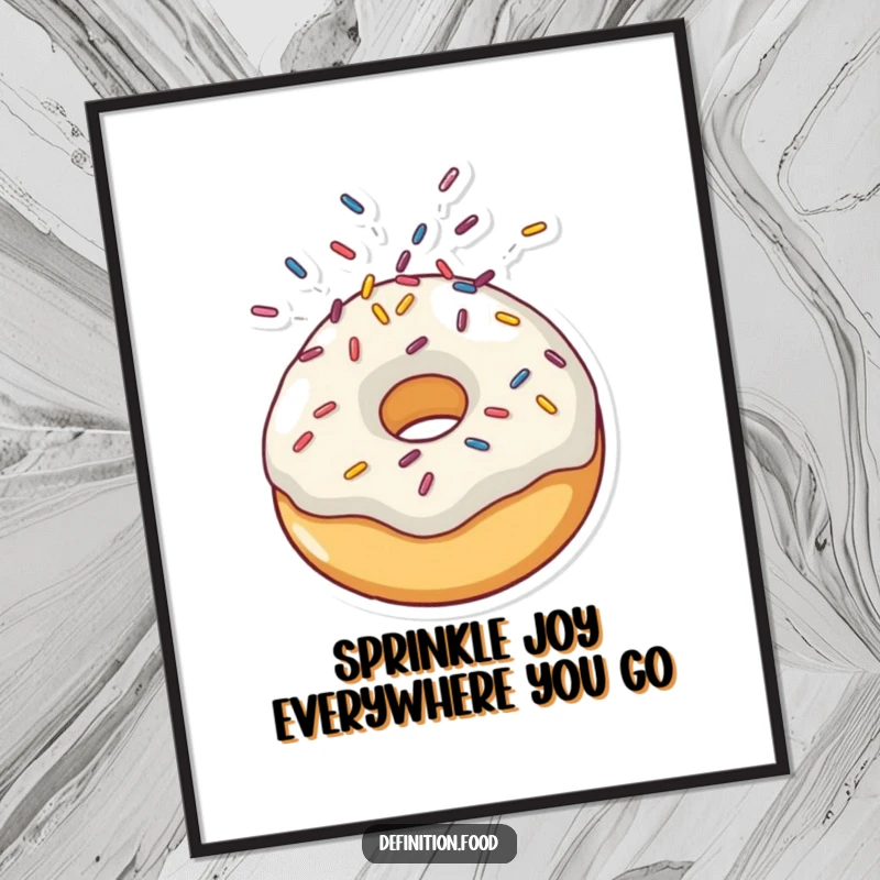 Funny Free Printable Wall Art: A jovial doughnut character with a colorful explosion of sprinkles, bringing vibrant energy to the room.