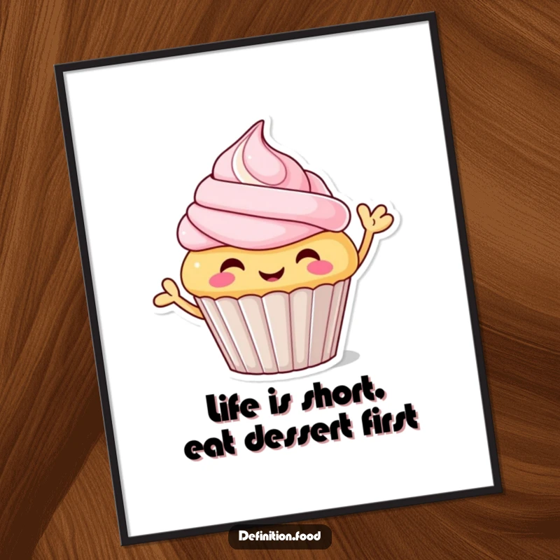 Funny Free Printable Wall Art: Smiling Cupcake Character Giving a Cheerful Wave