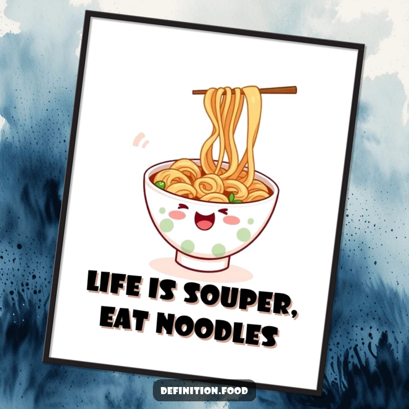 Funny Free Printable Wall Art: Cheerful Bowl of Ramen Noodles Wiggling Playfully