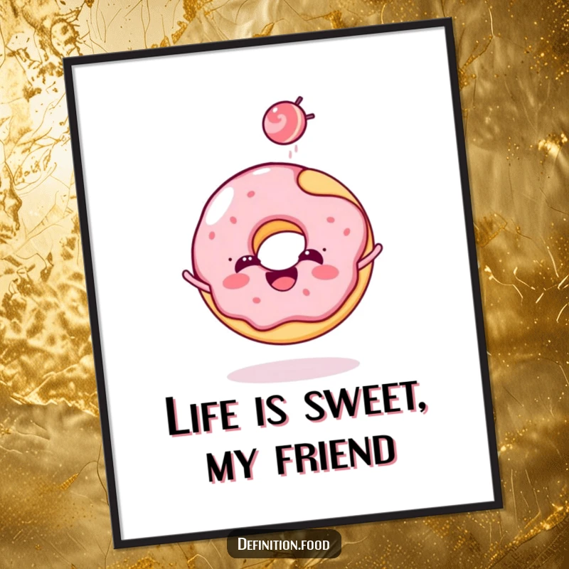 Funny Free Printable Donut Wall Art: cheerful donut character joyfully tossing candy, vibrant and fun decor, downloadable art.