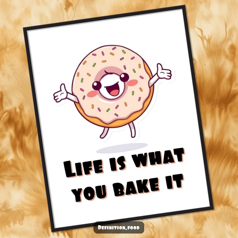 Funny Free Printable wall art of a playful, sprinkles-covered donut character spinning enthusiastically, bringing joy to any space.