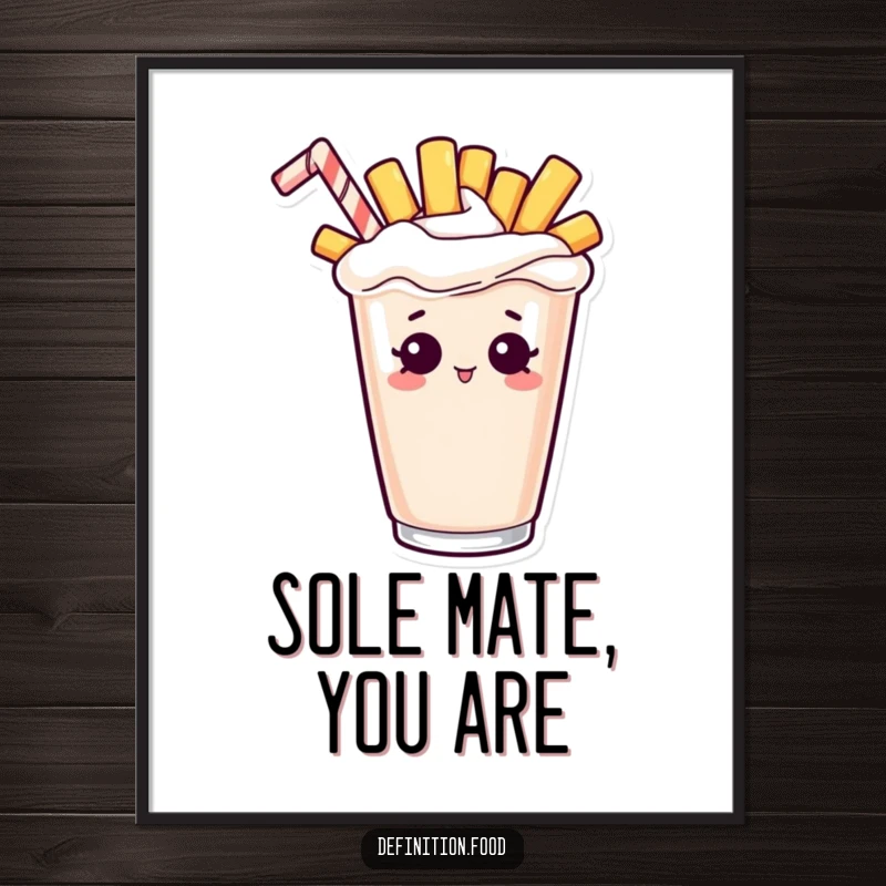 Funny Free Printable Wall Art: A curious french fry character peeks delightfully out of a milkshake.