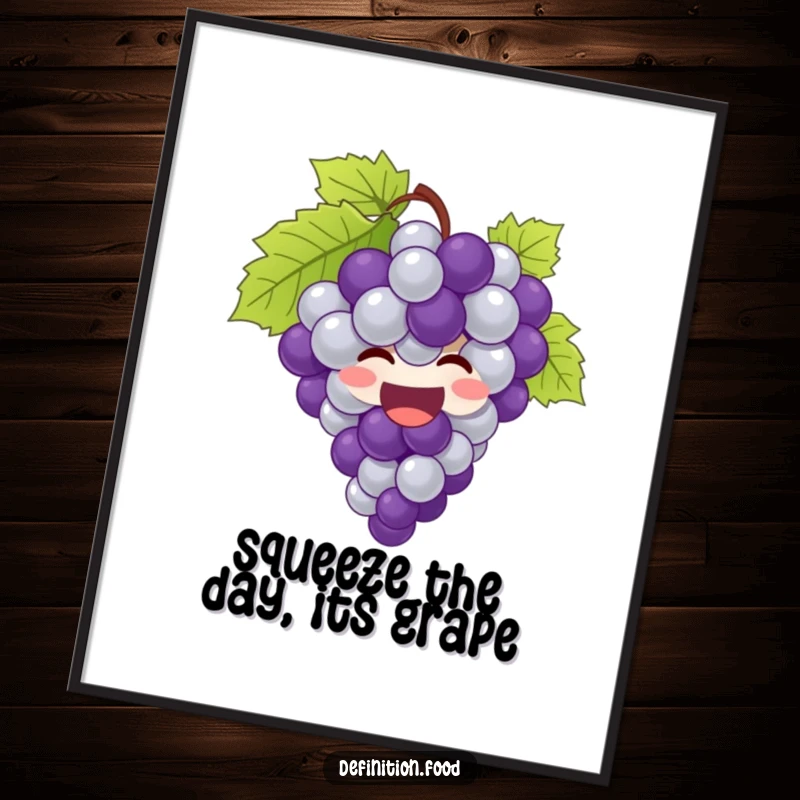 Funny Free Printable Wall Art: A bunch of grapes giggling and bursting with pure joy, creating a vibrant and humorous visual.