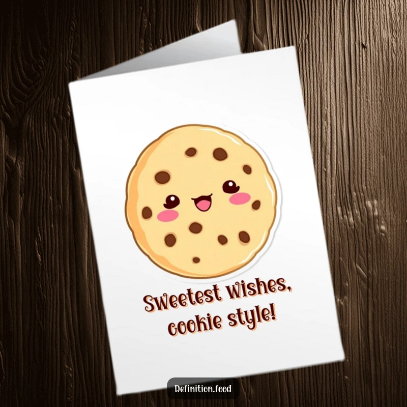 Funny free printable birthday card with a cute cookie character defining 'birthday' with a playful expression. Perfect for a laugh.