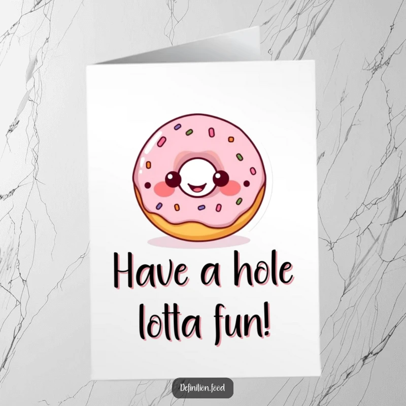 Funny Free Printable Birthday Card with a happy donut character presenting a playful food diagram, sweet and humorous.