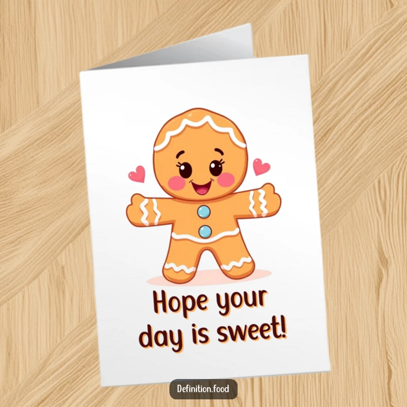 Funny Free Printable Birthday Card: A joyful gingerbread man happily draws a whimsical food illustration with cookie frosting.