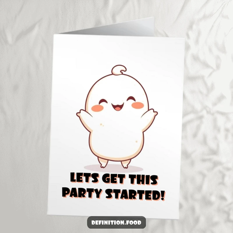 Funny Free Printable Birthday Card: A smiling dumpling character happily grooves, perfect for a whimsical DIY gift.