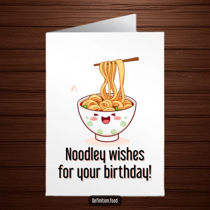 Funny Free Printable Birthday Card: Cheerful Ramen Bowl Wiggling Playfully