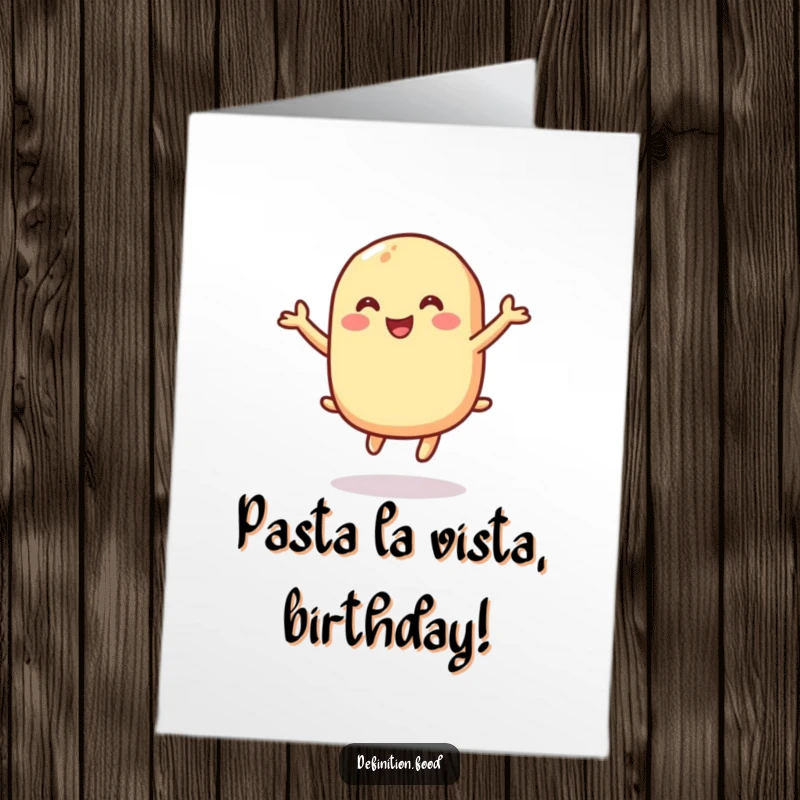 Funny Free Printable Birthday Card: A macaroni character gleefully bounces, bringing joy to a DIY celebration.