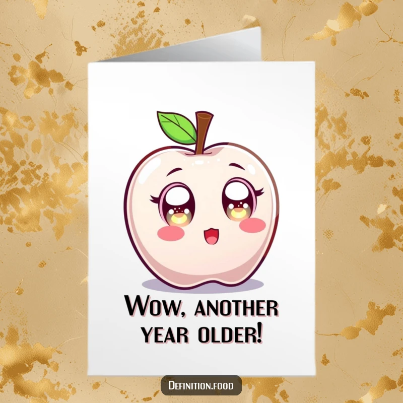 Funny Free Printable Birthday Card featuring a candy apple character with comically wide, sparkling eyes in pure surprise.